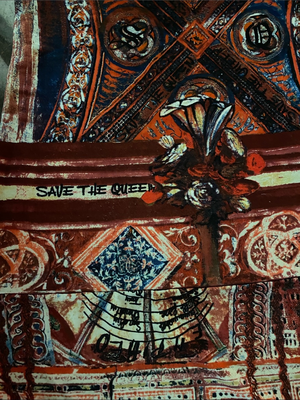 Vintage Save The Queen Renaissance Cathedral Print Dress M Italy fits S - Picture 7 of 8